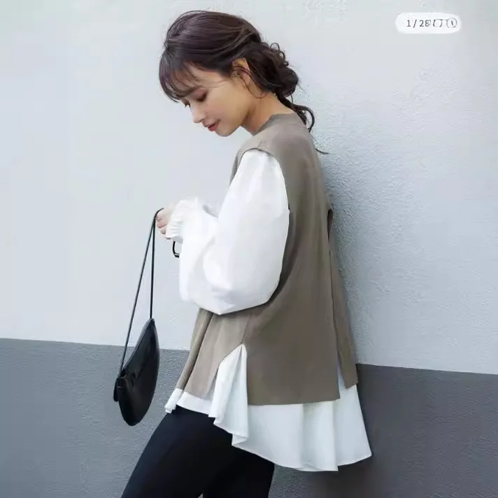 

2024 New Lotte Fashion Spring And Autumn Sweater Vest Shirt Tops Bottoming Shirt Winter Two-piece Suit For Women