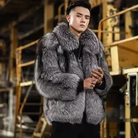 Faux Silver Fox Fur Coat Short Loose Cardigan Overcoat New Men Winter Thicken Warm Jacket  Leisure Fashion Outwear 1