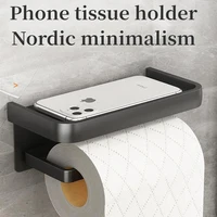 Aluminum Alloy Wall Mount Toilet Roll Paper Holder WC Storage Organizer Phone Shelf Holder Bathroom Accessories 2