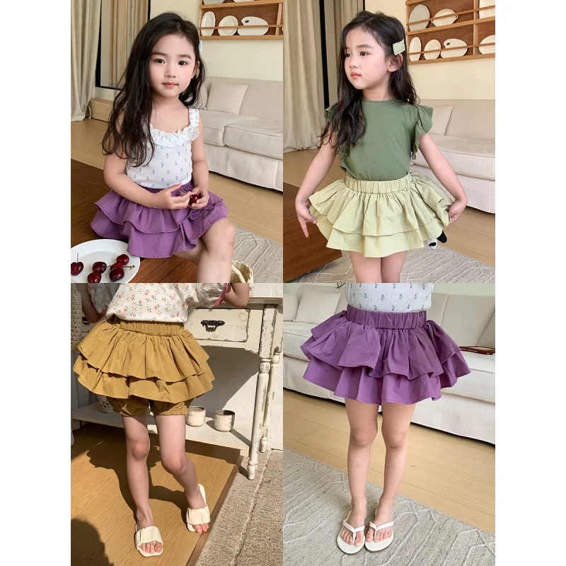 XTY-Girls' Cotton Shorts Outerwear2024New Children's Ruffled Casual Pants Children Summer Hot Pants Summer Thin
