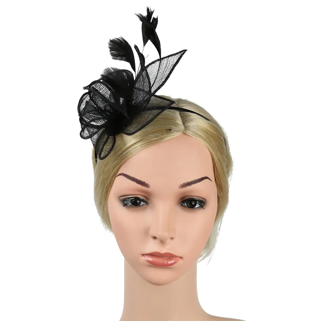 WomensElegantHatStrapFlowerFeatherPartyFascinatorsHatHair