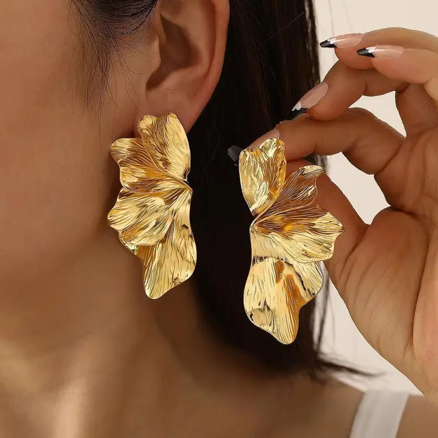87617-8b6ada.jpg Boucles d'oreilles dorées en acier inoxydable pour femmes, Double couche, fleur à cinq pétales, Vintage, rayures, fleur, bijoux cadeaux