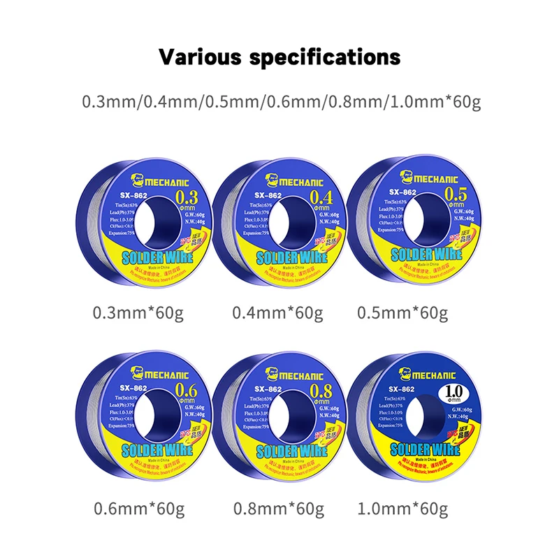MECHANIC SX-862 wire double rosin core flux 0.3-1.8mm Environmental Protection Tin Wire Tools soldering wire soldering tin wire welding wires