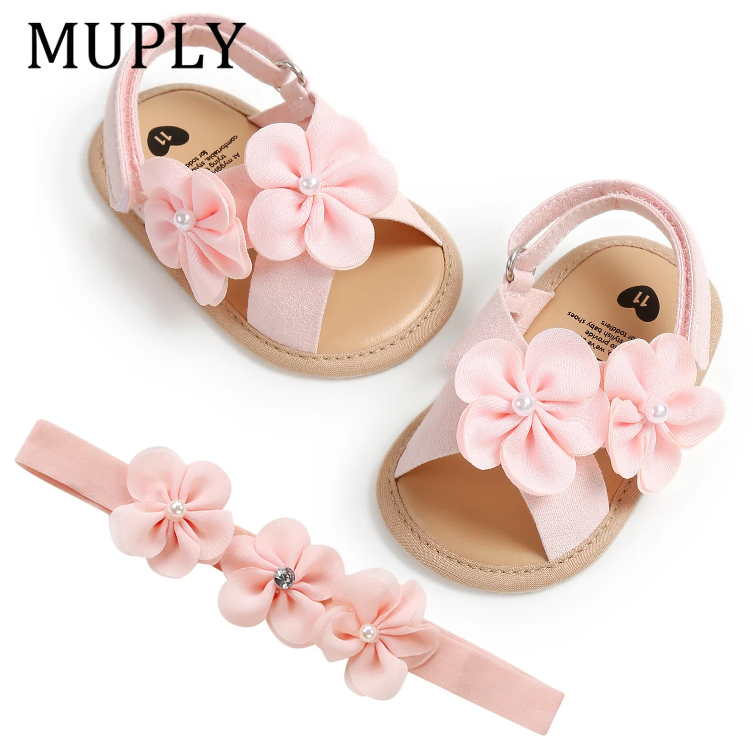 Infant Baby Girl Bow Knot Sandals Summer Soft Sole Flat Princess Dress Shoes Outdoor Casual Beach Shoes with Headband