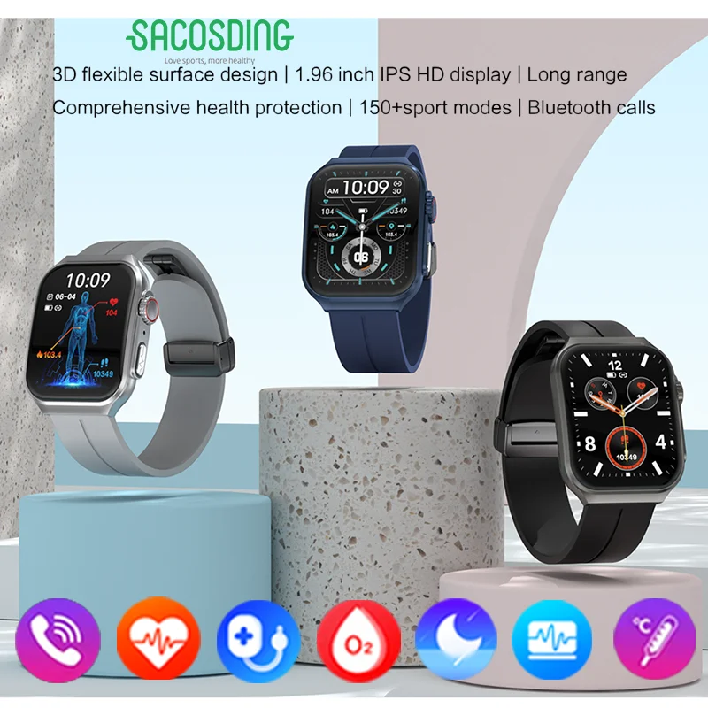 

2023 New IP68 Waterproof Smart Watch 3D Curved Screen ECG Voice assistant Bluetooth Call Smartwatch Men Watches Fitness Bracelet