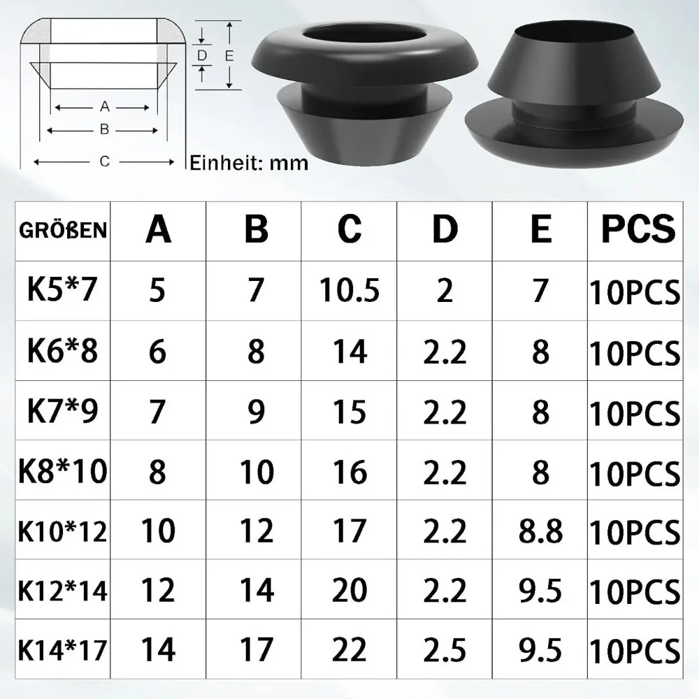 70Pcs Rubber Grommet Kit Cable Wire Hole Grommets for Automotive Wiring Electrical Panels Dust Proof Moisture Resistant