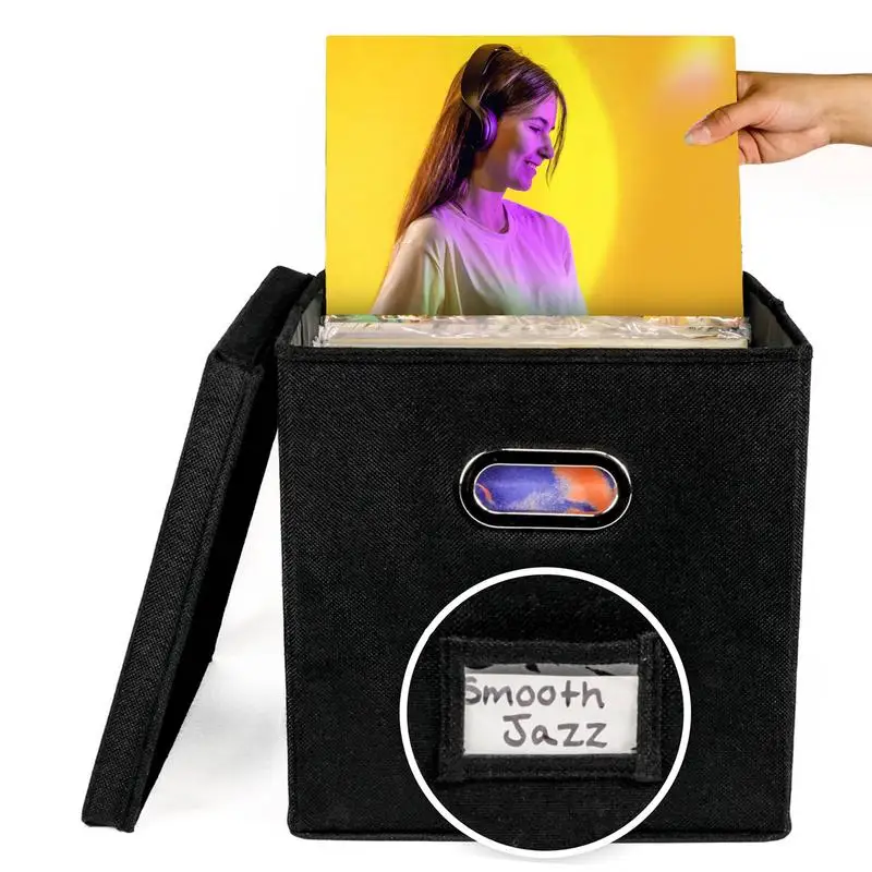 Vinyl Record Storage Box for up to 50+ 12-Inch Albums, Records Crate, LP Album Storage Fabric Cabinet Organizer Case 2