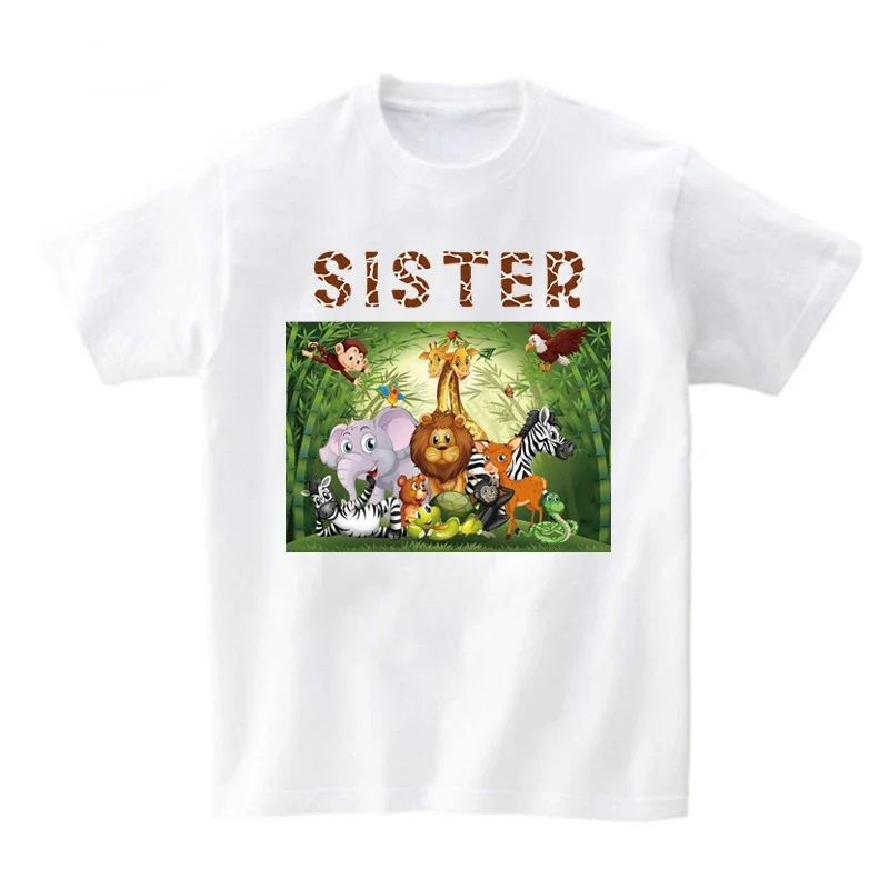 Family Outfits Mommy and Daughter Matching Clothes Zoo Animal Cartoon Family Party Shirt Set Children Toddler Shirts Mom Clothes 3