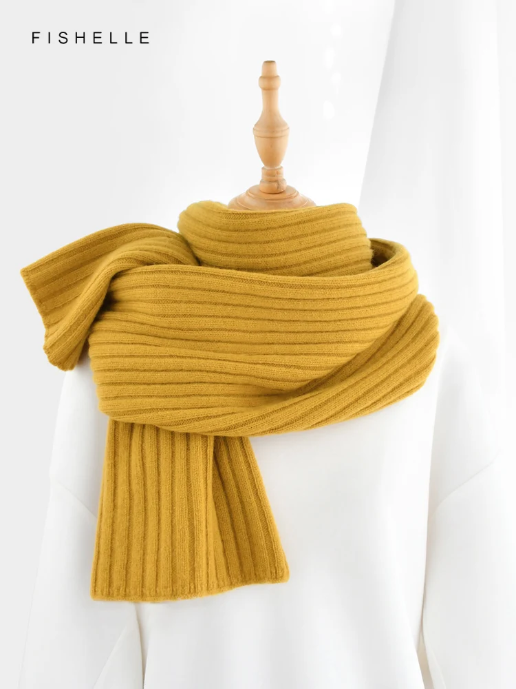 

Literary Mustard Yellow Pure Wool Scarf for Women in Winter Thickened and Warm Knitted Men's Long Scarves Luxury Birthday Gifts