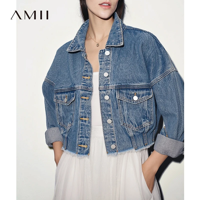Amii Minimalism Women Jackets 2026 Spring New Casual Versatile Pocket Women's Denim Jacket Short Loose Cotton Top 12611029