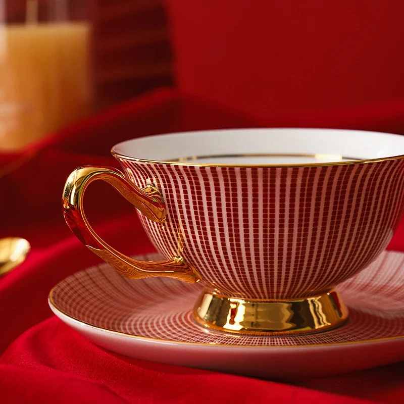 European Bone China Coffee Cup & Saucer Set, Elegant Tea Time Pair Cups, Dishwasher Safe Home Gift Box for Afternoon Tea Decor