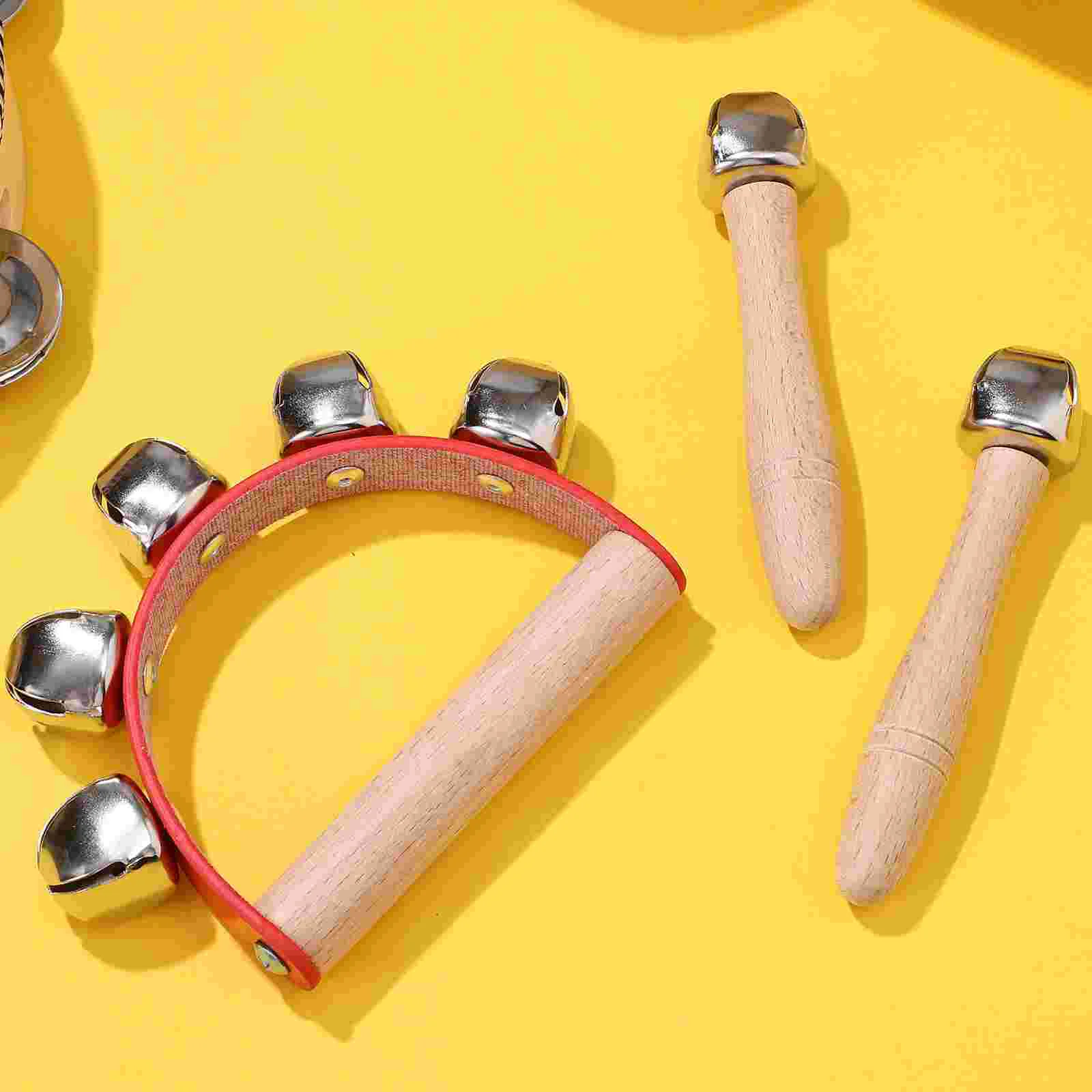8 Pcs Hand Bell Wooden Handle Bells Jingle Rattle Shaker Stick Wood Bell Rattles Musical Instruments Child Play Beginner Gifts