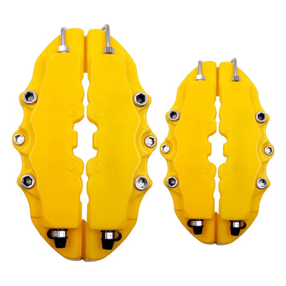 Car Caliper Cover Kits Yellow 3D Style 4Pcs Brake Caliper Disc Front/Rear Parts Replacement Practical High Quality