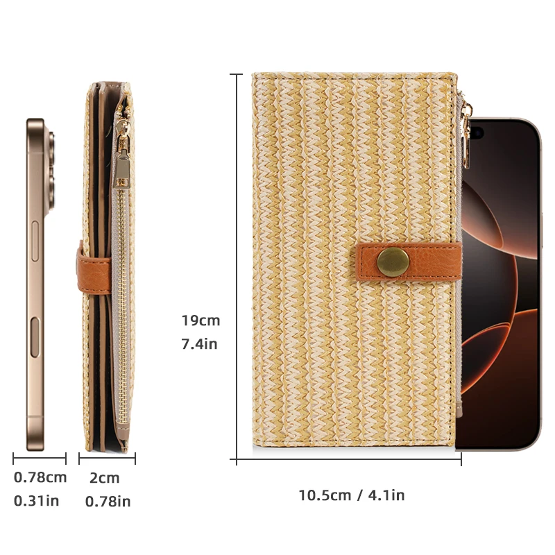 1Pcs Women's Yellow Woven Wallet, Bohemian Style Vacation Beach Long Zipper Wallet, Multi-Card Slot Travel Clutch Bag