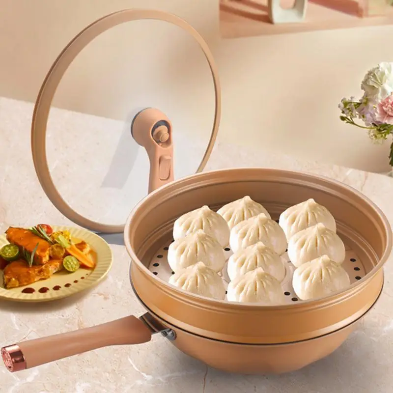 

Frying Wok With Lid Nonstick Cooking Pan Frying Pot with Steamer Kitchen Utensiles Fast Heat Conduction For Cooking Eggs Pastry