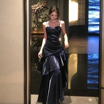 Elegant Sexy Club Evening Party Birthday Dresses for Women Summer Sleeveless Spaghetti Strap Backless Mermaid Ruffled Long Dress 1