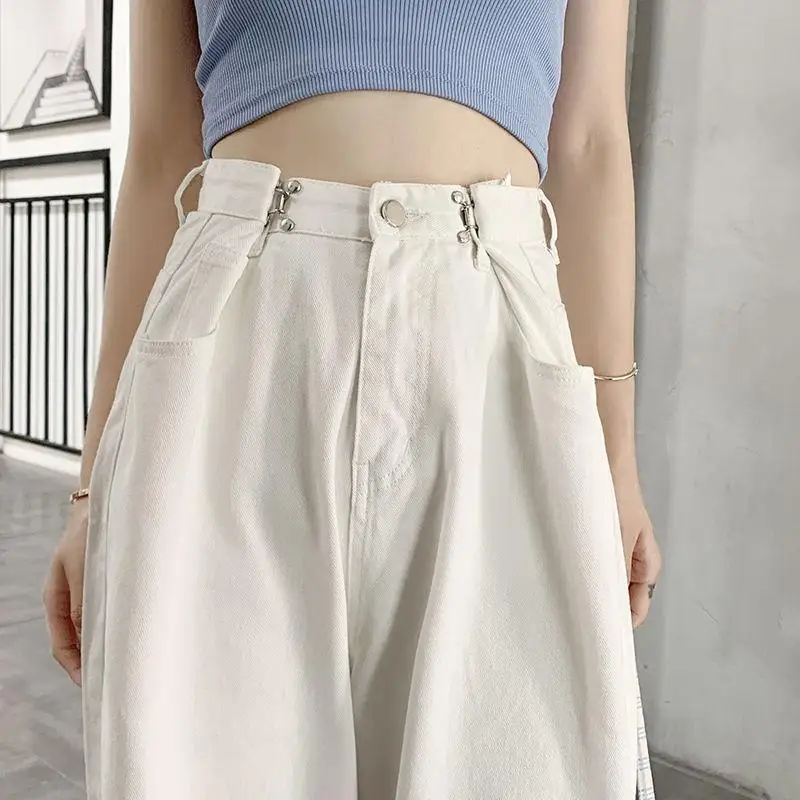 2021 new high-waist straight-leg loose jeans streetwear wide-leg pants ladies fashion slim drape hyuna mopping trousers white capris Pants & Capris