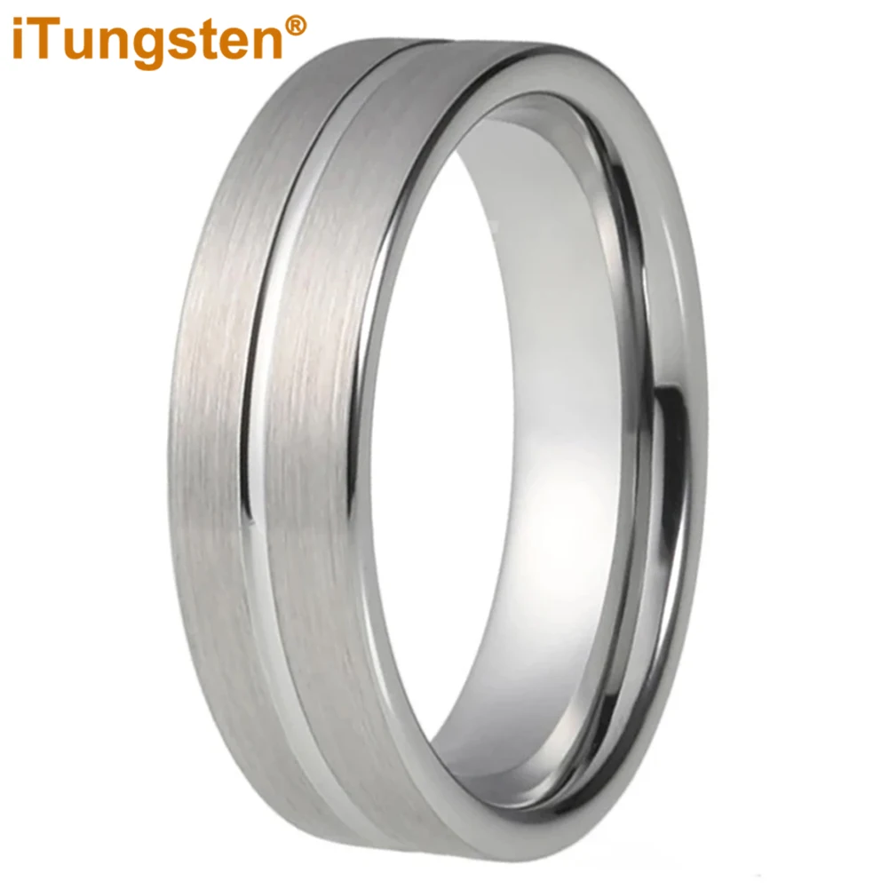 tussten 6 8mm classic tungsten wedding band ring for men women with white carbon fiber inlay bevel polish comfort fit iTungsten 6/8mm Dropshipping Tungsten Carbide Ring Men Women Wedding Band With Center Line Brushed Finish Comfort Fit