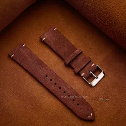 Premium Handmade Suede Leather Watch Strap with Quick Release - Vintage High-Quality Band for 22mm (Dark brown)
