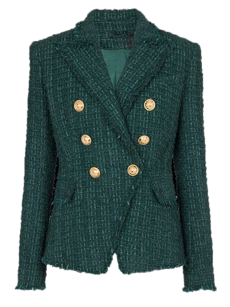 

Dark Green Blazer 2023 New Tweed Woolen Tassel Rough Slim Fit Suit Luxury Coat Jacket Women Designer Jackets Autumn