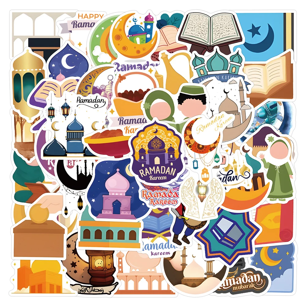 

10/30/50/120pcs Ramadan Kareem Cartoon Stickers Islamic Holiday Pattern Sticker Phone Laptop Skateboard Suitcase Graffiti Decals