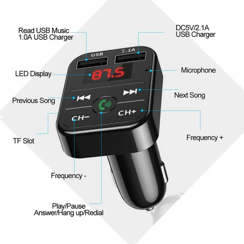 Car Bluetooth 5.0 FM Transmitter Wireless Adapter Car Accessories