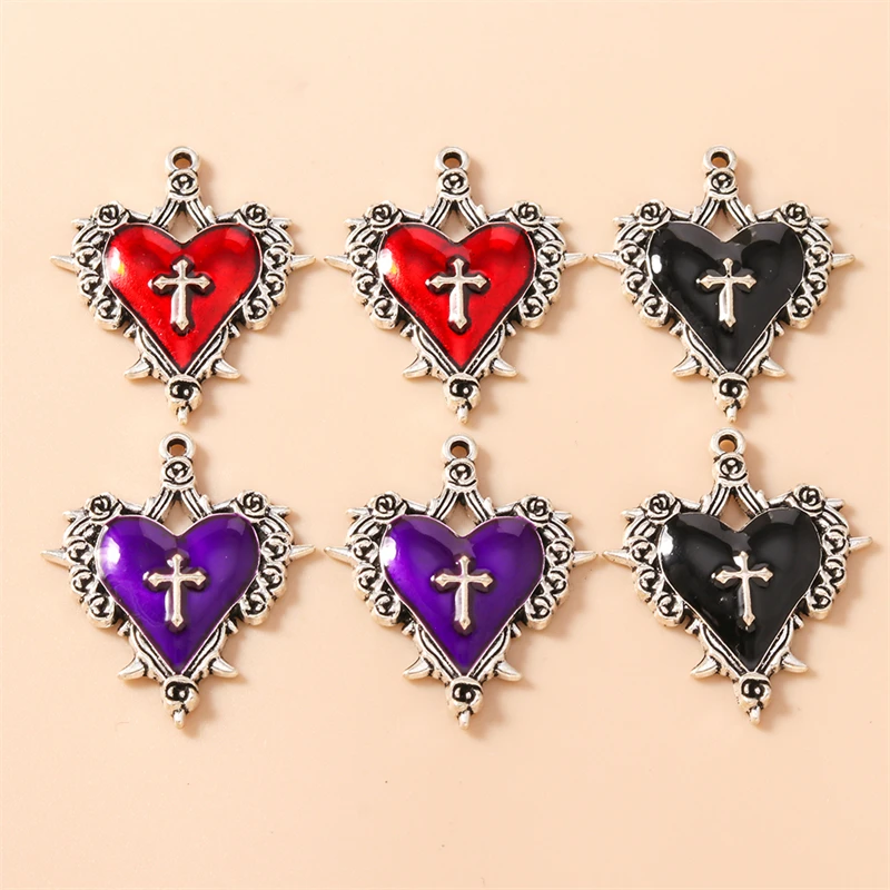 20pcs 30x34mm 귀여운 에나멜 금속 사랑 심장 참 펜던트 목걸이 귀걸이 팔찌 만들기 DIY 공예 보석 액세서리