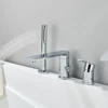 Brushed Golden Bathtub Faucet Deck Mounted Tub Mixer Tap Rotating Spout Bath Shower Set with Handshower Head Bathroom Mixer Tap 5