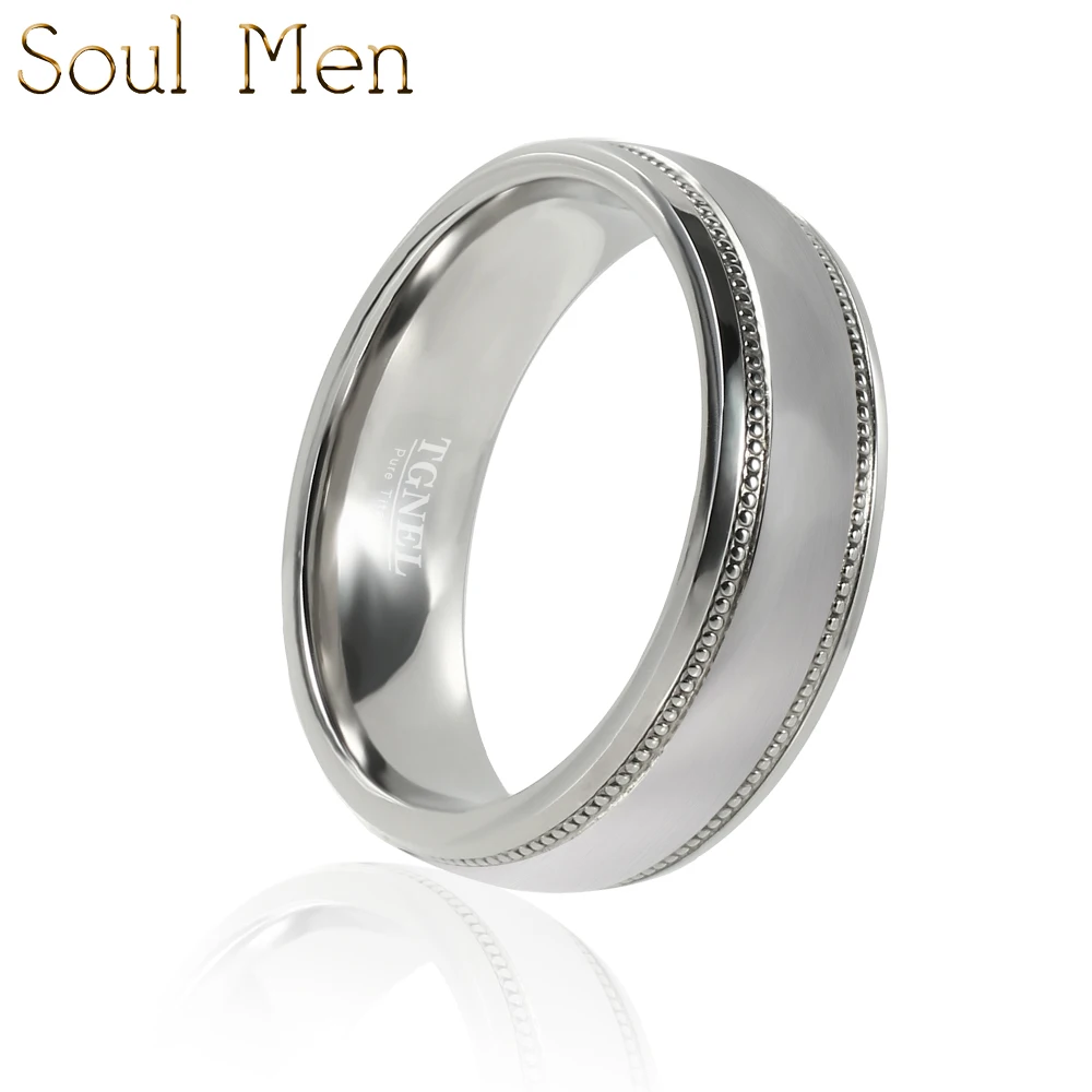 6mm Comfort Fit Titanium Ring - Brushed Center, Polished Edge, Free Engraving (Size 6)