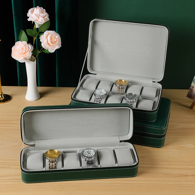 VANSIHO Multiple Colors 6 Slots Exquisite PU Zipper Jewelry Watch Box Leather For Man And Women Travel Display Case