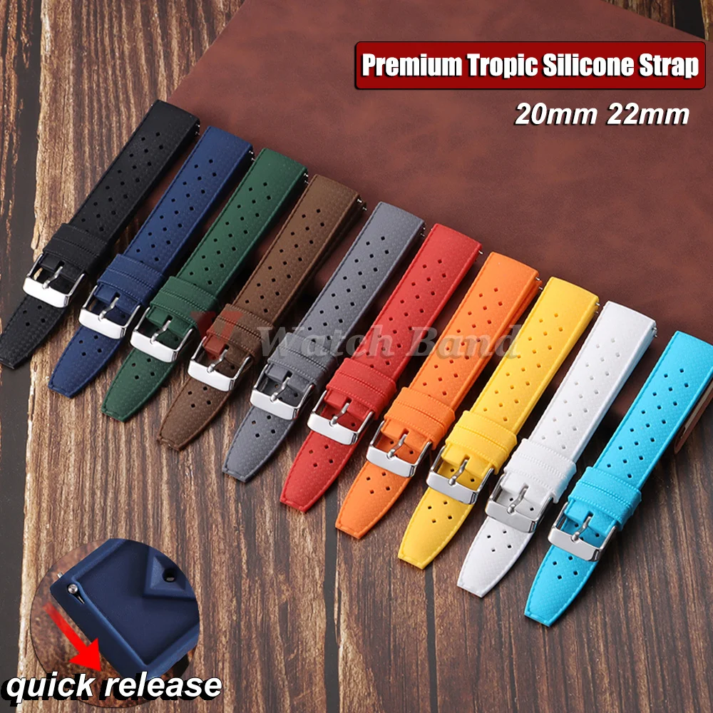 Premium Tropic Silicone Diving Rubber Wristband with Quick Release - 20mm/22mm