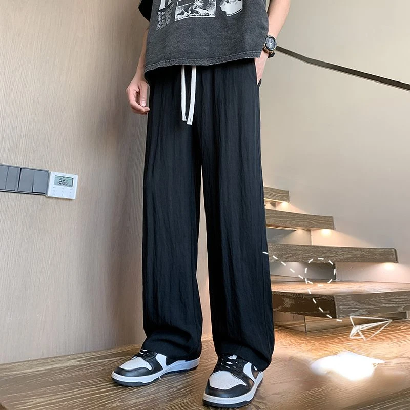 Cotton and Pants Summer Loose Fitting Leisure New Motion Sagging Sensation Straight Cylinder Sweatpants  Men's Pants Solid Color