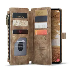 Premium Wallet Case | Durable PU Leather Magnetic Flip with Strap, Wristlet, and Zipper Card Holder Cover - Galaxy A25 5G (Brown)
