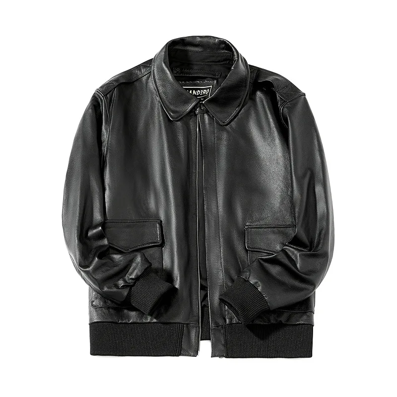 

2023 New Leather Jacket Top Layer Cowhide Leather Clothes Men's Stand Collar Motorcycle Clothes Autumn Plus Size Bomber Jacket
