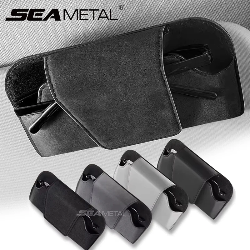 Suede Car Visor Glasses Holder Magnetic Storage Case