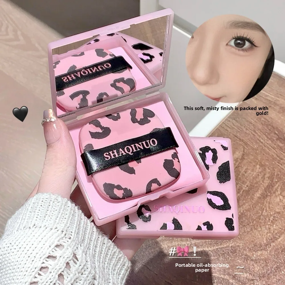 100 Sheets Facial Absorbing Pink Leopard Print With Mirror Beauty Tool Storage Box Portable Oil Removing Paper_voghion.com