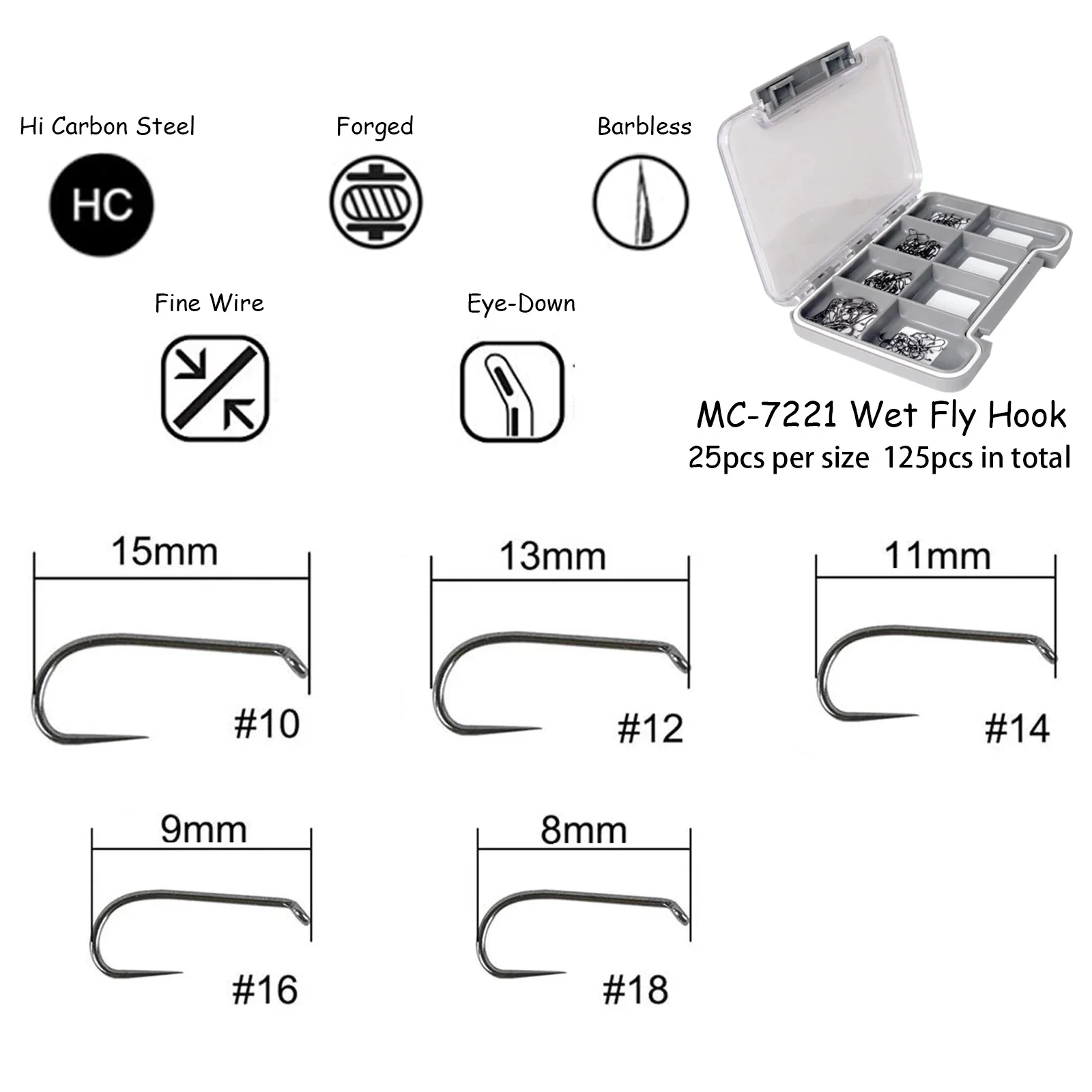 MAXCATCH 125-teiliges Set mit fliegenbindehaken ohne Widerhaken 6 # -18 # Nymphen-Jig Geschmiedete Fliegenfischerhaken für Forellen, Lachse, Barsche, Trocken- und Nassfliegen – Detail 16