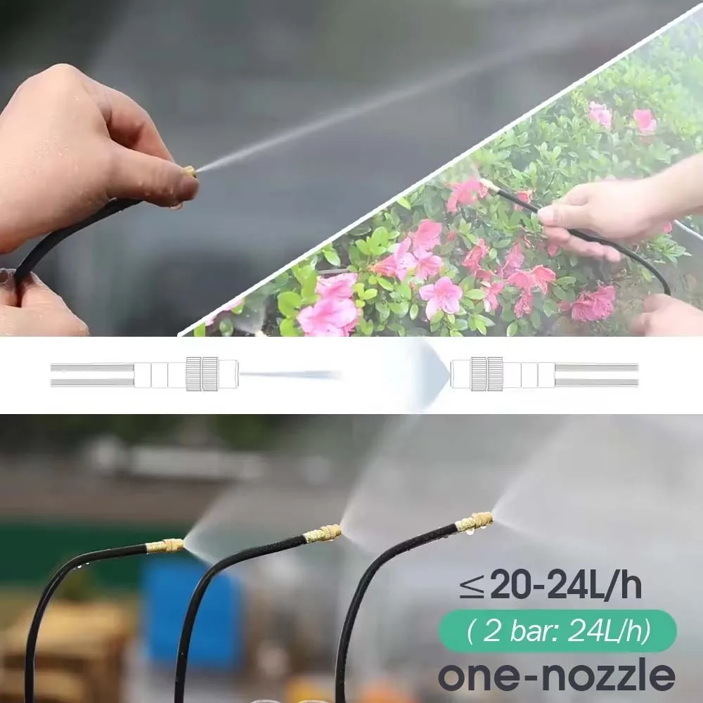 3-way 20/30/50cm misting nozzle 360&deg; bend atomizer sprayer slip lock quick connect 3/8" 9/12mm garden irrigation cooling system