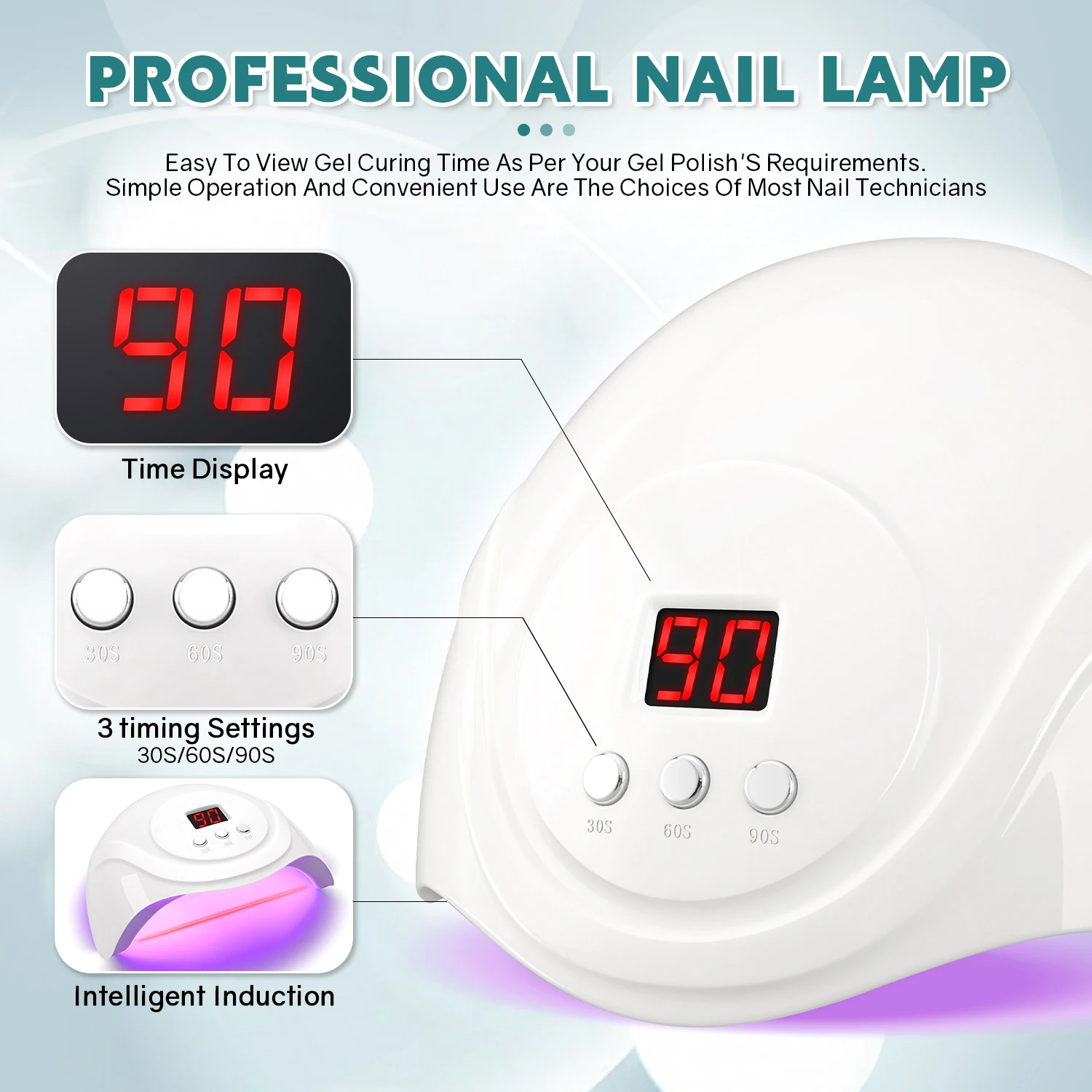 72W UV Nail Lamp Professional 24 LEDs Nail Dryer with 3 Timer Settings Quick-drying Manicure Lamp for Curing All Nails Gel 5