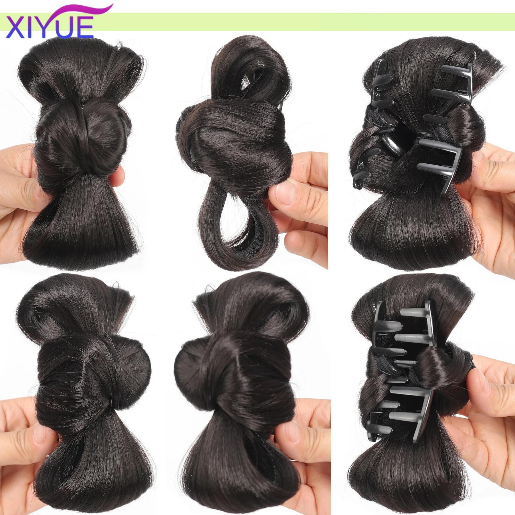 Synthetic Messy Bun Hair Piece Claw Clip Ponytail Extensions Scrunchie-style Lazy Flower Bud Bun Chignon Wavy Curly Ponytail