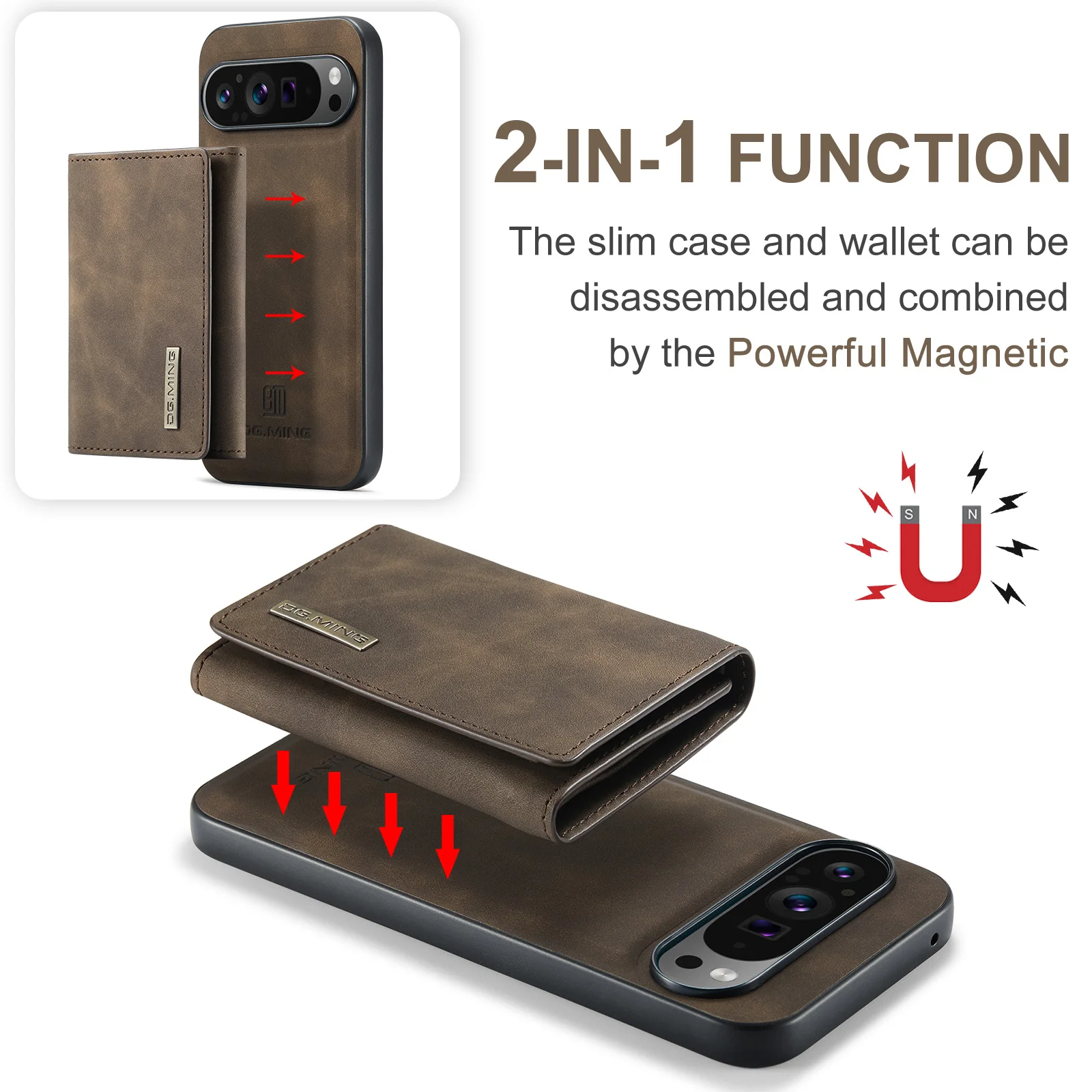 Luxury Detachable Leather Wallet Phone Case with Magnetic Cover and Large Bill Compartment