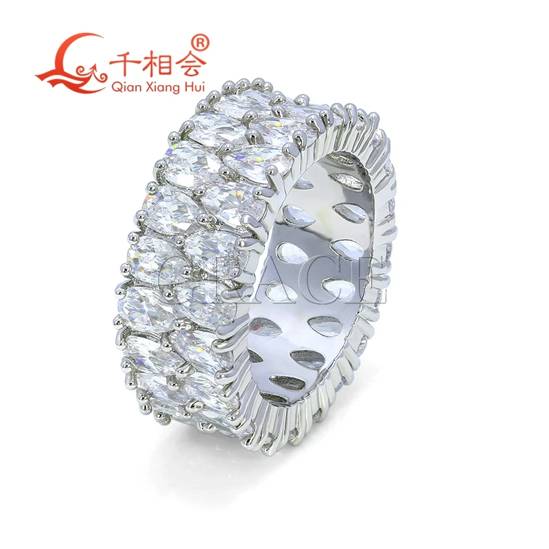 9mm Double row pear shape Eternity Band  Sterling 925 Silver hip hop Moissanite Ring Men women  Diamonds Male fine Jewelry js 435 two way radio antenna walkie talkie dual band antenna sma male 134mhz