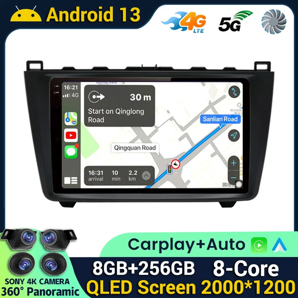 

Android 13 Wireless CarPlay Android Auto Radio for Mazda 6 GH 2007 2008 2009 2010 2011 2012 4G Car Multimedia GPS 2din autoradio