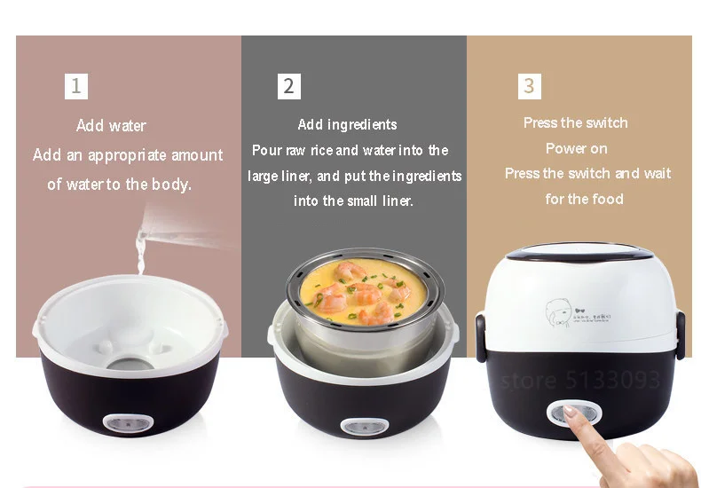 Description Picture 4 of itemMini Rice Cooker Electric Lunch Box Portable Thermal Heating Food Steamer Cooking Container Multifunctional Electric Cooker