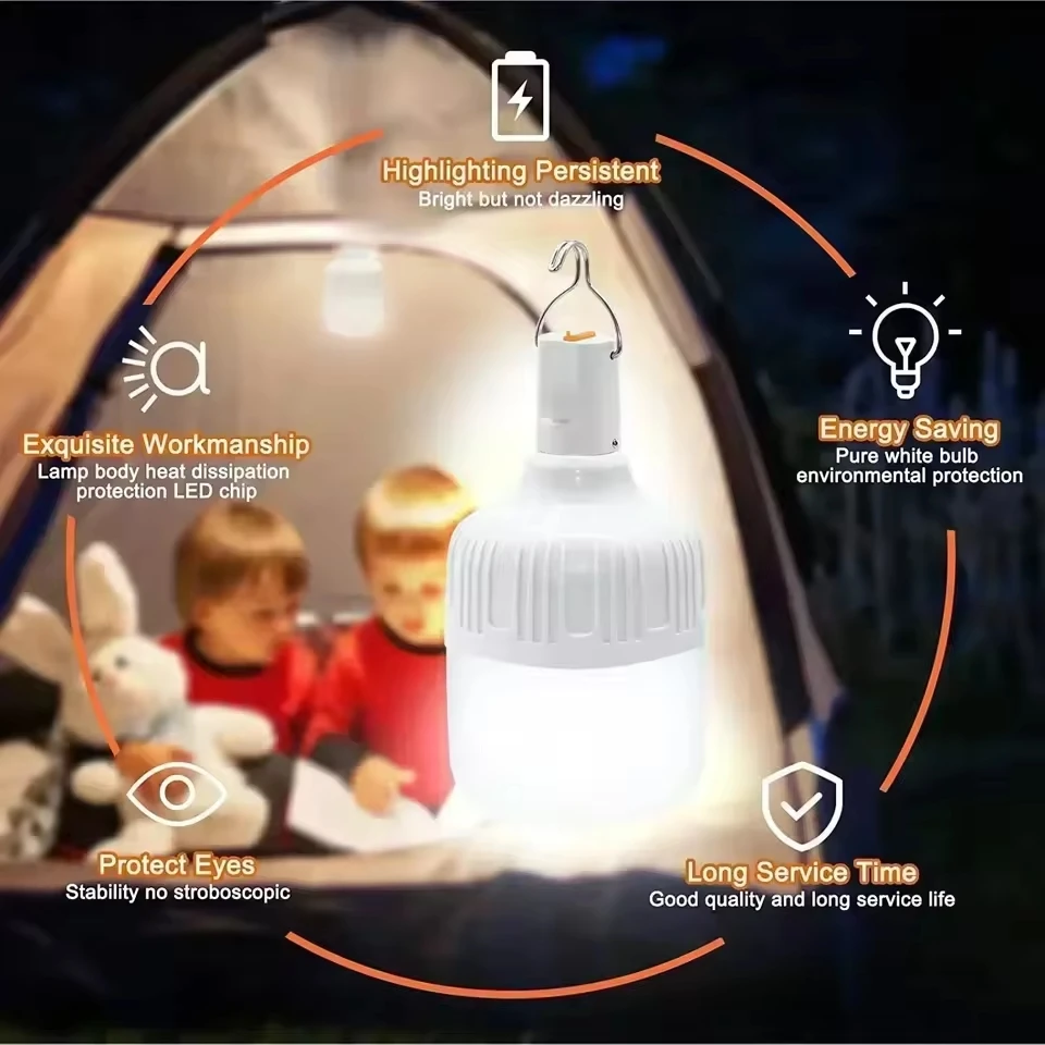 Emergency Light LED Light Bulb Lantern 80W Outdoor Camping Hiking Sports Entertainment USB Rechargeable