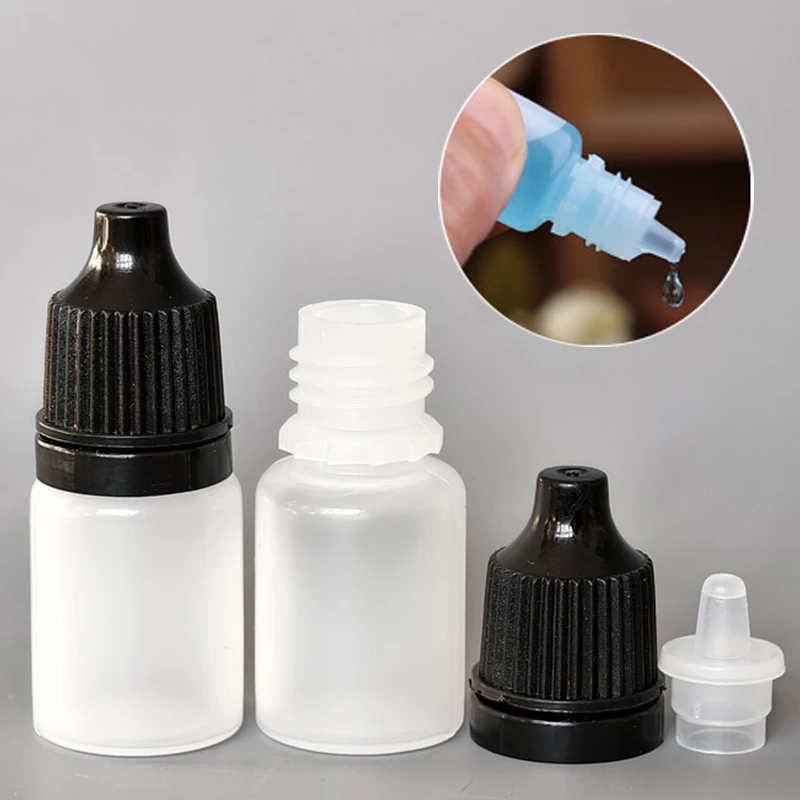 25/50/100Pcs Black Cap Dropper Bottles 10ml Squeezable Eye Liquid Bottle Plastic Eye Liquid Bottle Essential Oil Sample Bottles