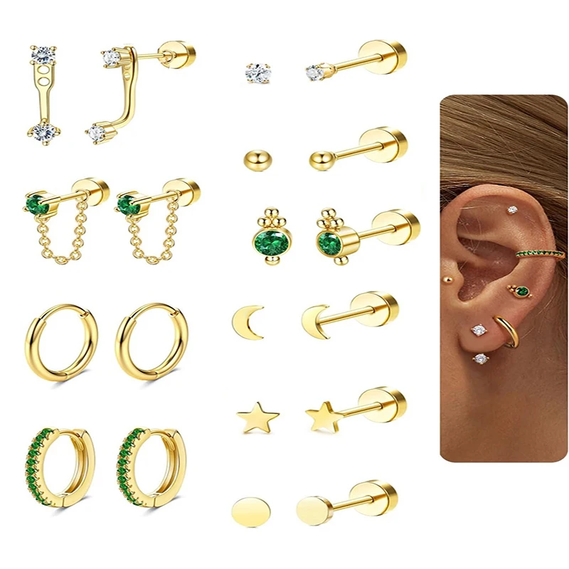 Stud Earrings for Women 2Pcs Stainless Steel Flat Back