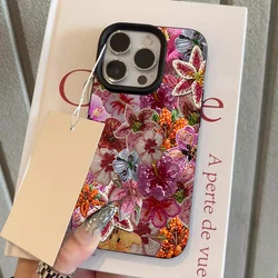 Luxurious Beaded Flower Lychee Texture Phone Case - Silicone Soft Cover - iPhone 15 Plus (1)
