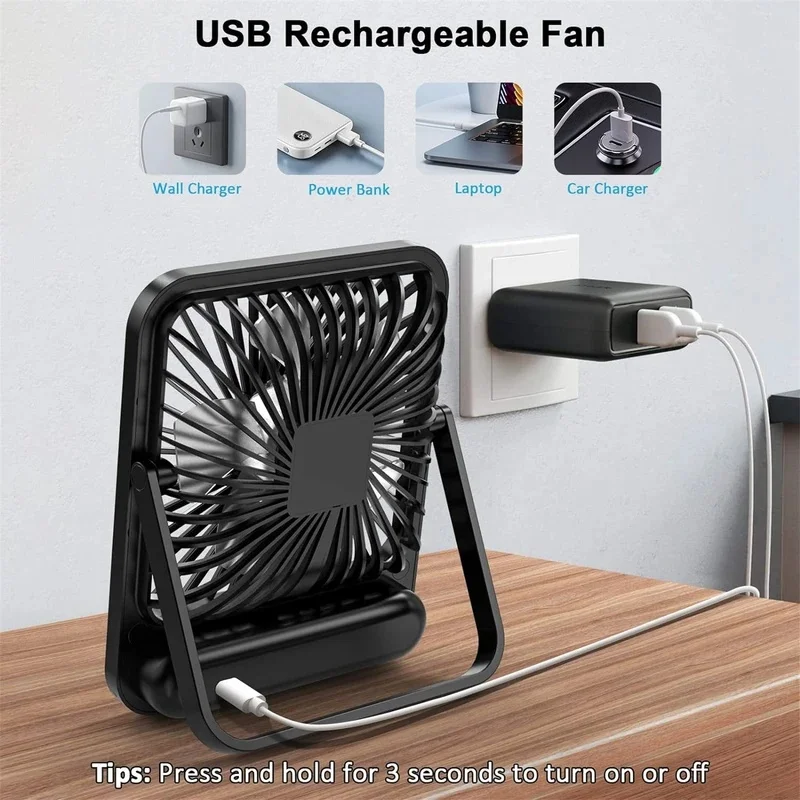 Portable Rechargeable Desk Fan with Adjustable Tilt & Power Display, Ultra Quiet with 5 Speeds