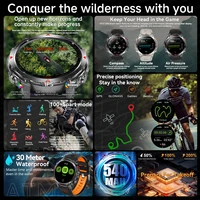 2025New montre intelligente militaire extérieure hommes 1.46 "AMOLED intégré GPS boussole altimètre 3ATM horloge étanche BT appel montres intelligentes 6